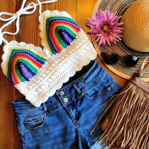 Handmade Rainbow Crochet Crop Top